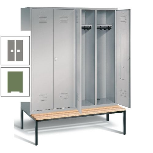 Doppel-Spindschrank, Buche Sitzbank untergebaut, 4 Abteile a 400 mm, Korpus lichtgrau, Tür anthrazitgrau, 2.090 x 1.590 x 815 mm (HxBxT)
