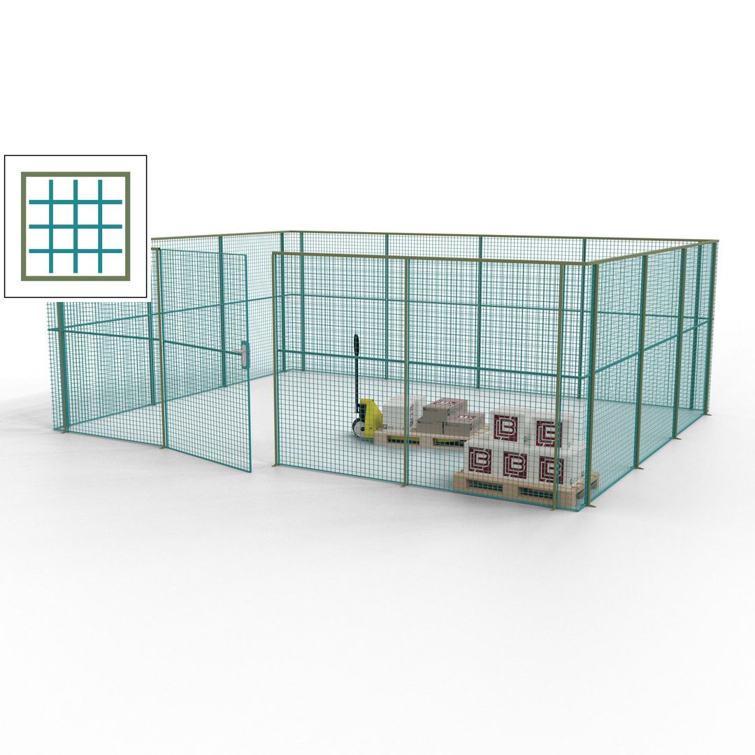 Maschinen Schutzgitter - Hallentrennwand - Sicherheitszaun - Tür - 21 m - 2.200 x 6.400 x 4.900 mm (HxBxT) - enzianblau