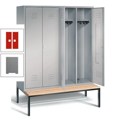 Doppel-Spindschrank, Buche Sitzbank untergebaut, 4 Abteile a 400 mm, Korpus lichtgrau, Tür anthrazitgrau, 2.090 x 1.590 x 815 mm (HxBxT)