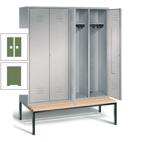 Doppel-Spindschrank, Buche Sitzbank untergebaut, 4 Abteile a 400 mm, Korpus lichtgrau, Tür anthrazitgrau, 2.090 x 1.590 x 815 mm (HxBxT)