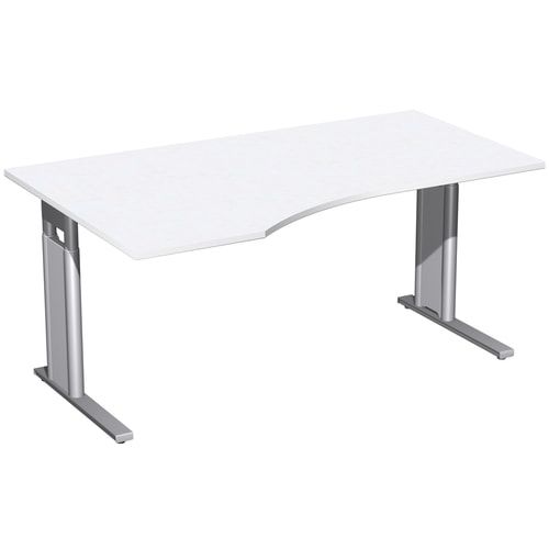Eckschreibtisch, Ecke links, Füße einseitig verkürzt, C-Fuß Pro, höhenverstellbar, 680-820 x 1.600 x 1.000 mm (HxBxT), Gestell silber, Dekor Ahorn