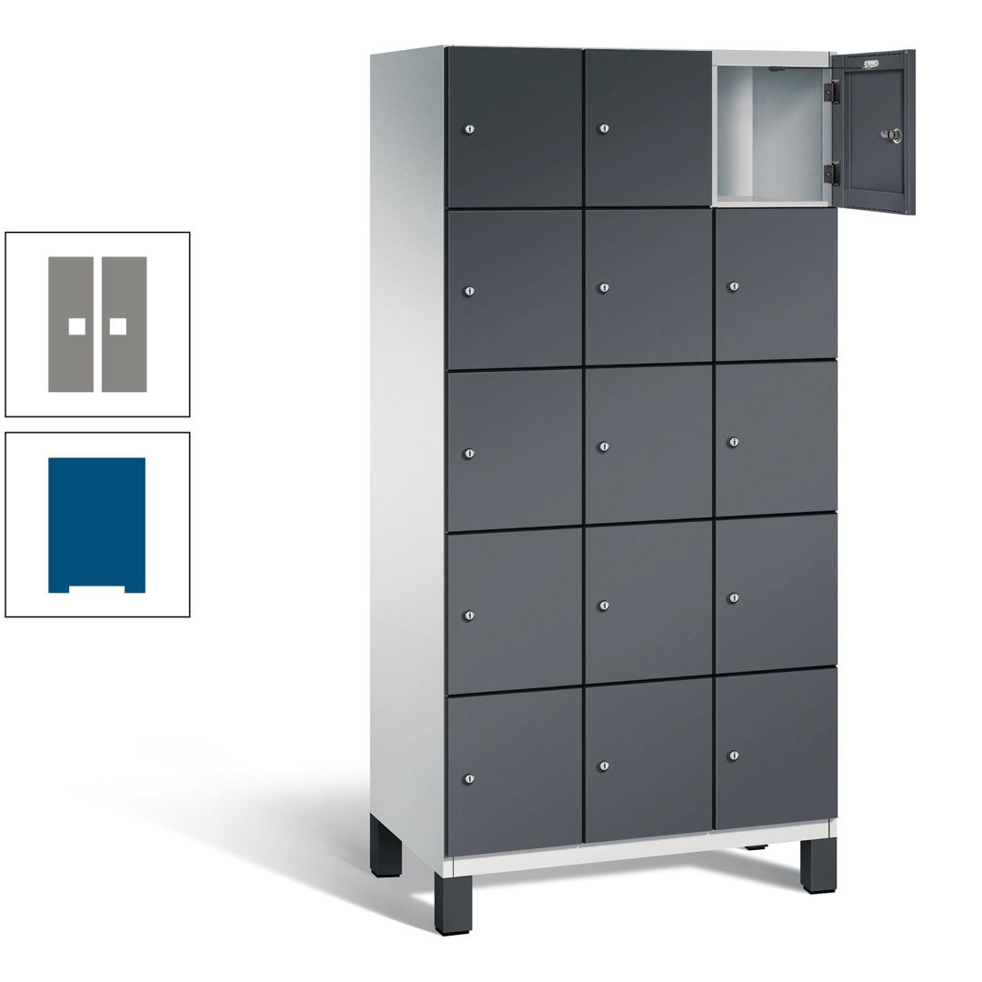 Fächerschrank, Stahlschrank, 15 Fächer, Türöffnungsbegrenzer, Füße, 1.980 x 900 x 525 mm (HxBxT), Korpus anthrazitgrau, Front anthrazitgrau