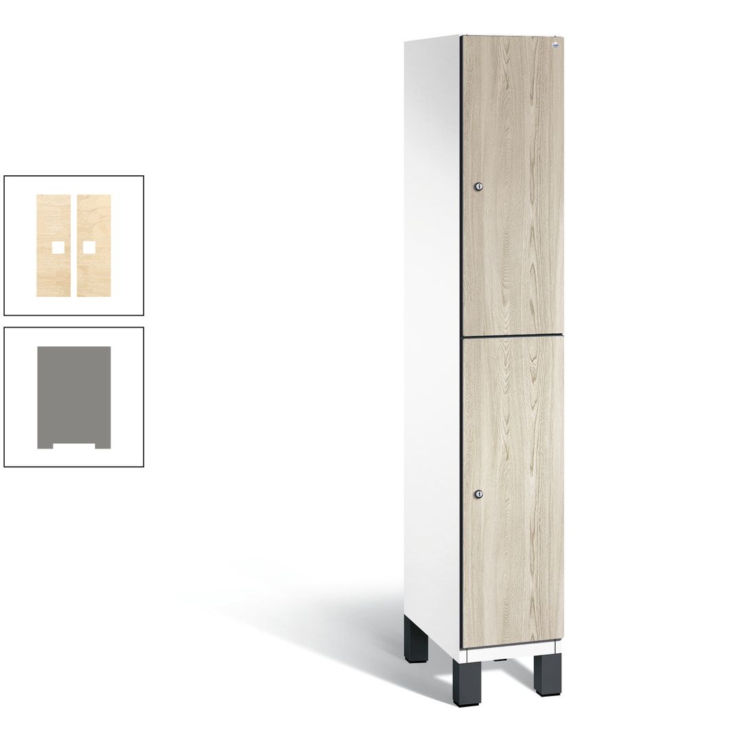 Fächerschrank, Garderobenschrank, mit Füßen, 1 Abteile, 1.980 x 300 x 525 mm (HxBxT), Korpus anthrazitgrau, Tür Donau-Ahorn