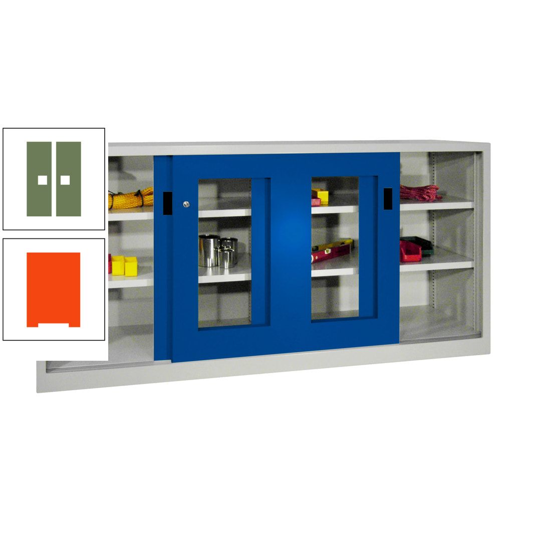 Schiebetürenschrank - Sichtfenstertüren - 1.000x2.000x400 mm (HxBxT) - 4 Böden, gepulvert - Zylinderschloss - anthrazitgrau
