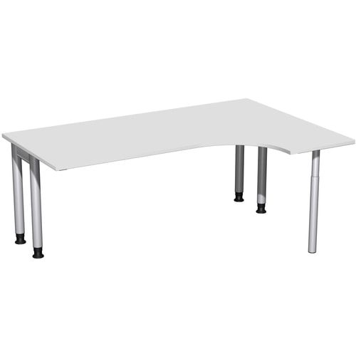 Eckschreibtisch, Ecke rechts, Füße einseitig verkürzt, 4-Fuß Pro, höhenverstellbar, 680-800 x 1.600 x 1.200 mm (HxBxT), Dekor Ahorn