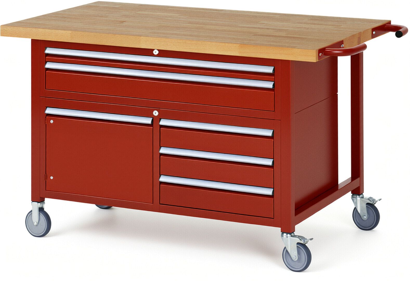 Mobile Werkbank, Schrank - 5 Schubladen - Teilauszug - 60:1/120:4 - Höhe 920-1.120 mm - 1.500 x 900 mm - 450 kg - Anthrazitgrau