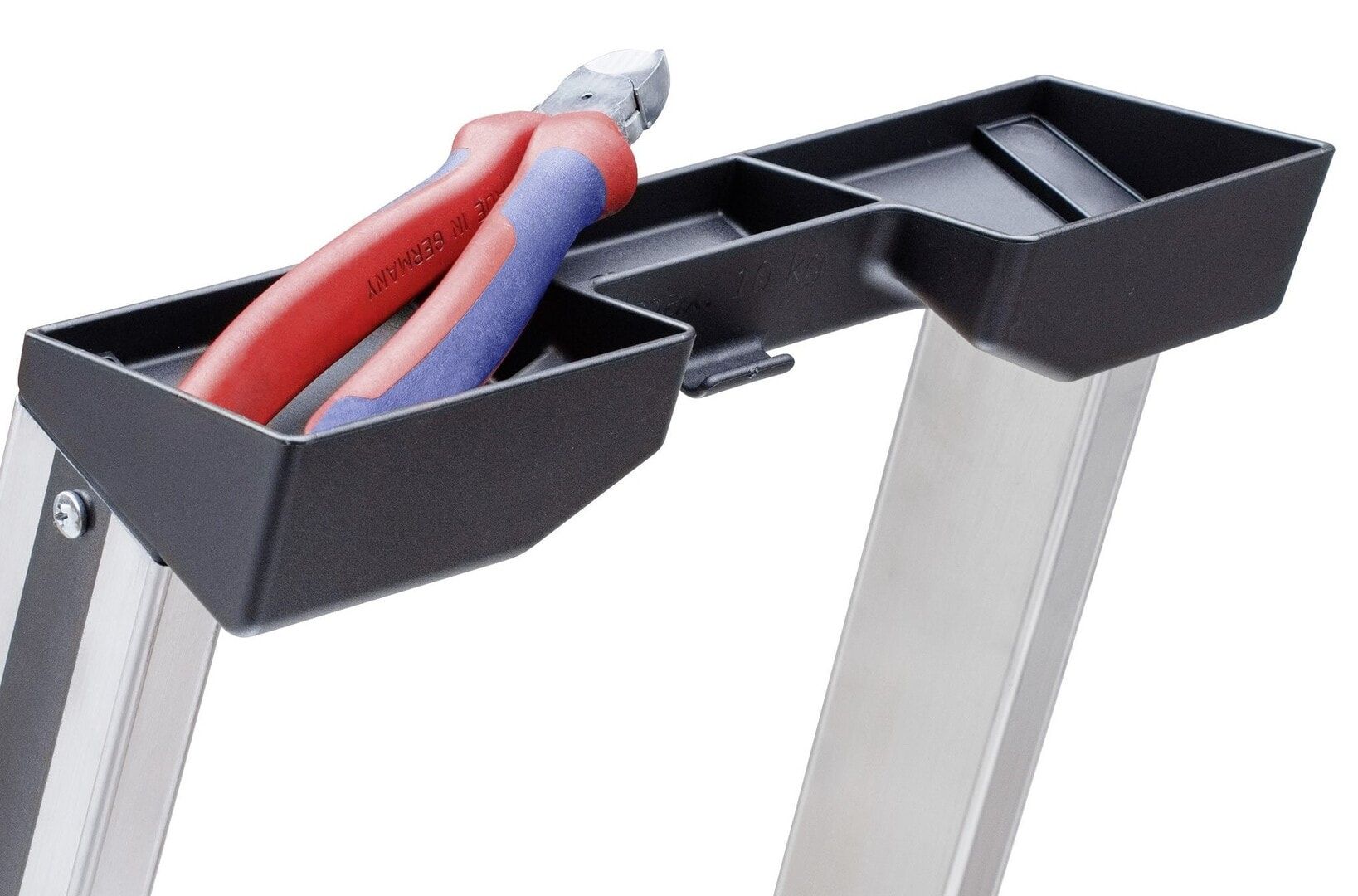 Aluminium Stufenstehleiter, Plattform, Rutschhemmung R11, Kunststoffablage, Eimerhaken, 1.390 x 415 mm (LxB), 3 Stufen, 4 kg, Stufentiefe 80 mm, Hymer