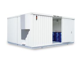 Isolierter Gefahrstoffcontainer - 2.520 x 5.050 x 4.340 mm (HxBxT) - Auffangvolumen 2 x 1.480 l - mit Lüftersteuerung - Türausführung wählbar
