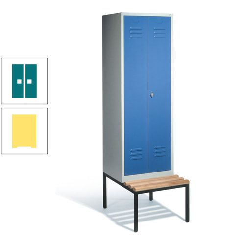 Doppel-Spindschrank, Buche Sitzbank untergebaut, 2 Abteile a 300 mm, Korpus lichtgrau, Tür anthrazitgrau, 2.090 x 610 x 815 mm (HxBxT)