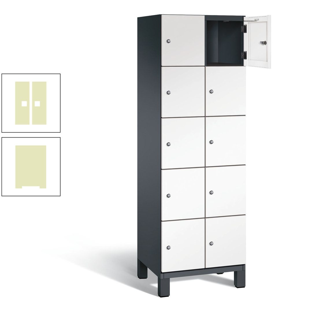 Fächerschrank, Stahlschrank, 10 Fächer, Türöffnungsbegrenzer, Füße, 1.980 x 600 x 525 mm (HxBxT), Korpus anthrazitgrau, Front anthrazitgrau