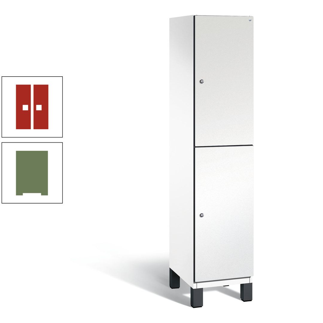 Fächerschrank, Stahlschrank, doppelstöckig, 2 Fächer, Füße, Korpus anthrazitgrau, Tür anthrazitgrau, 1.980 x 400 x 525 mm (HxBxT)