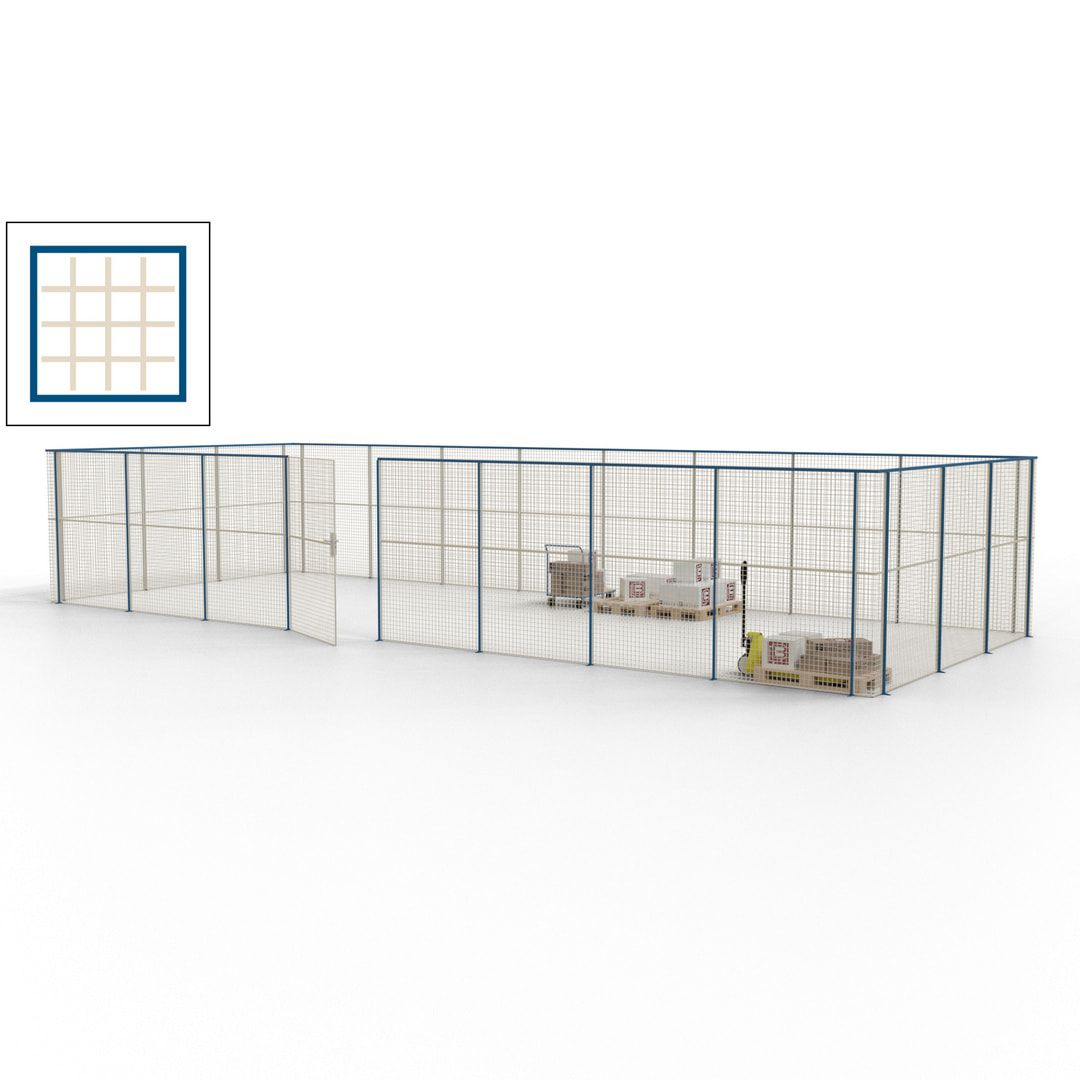 Maschinen Schutzgitter - Hallentrennwand - Sicherheitszaun - Tür - 33 m - 2.200 x 12.400 x 4.900 mm (HxBxT) - enzianblau
