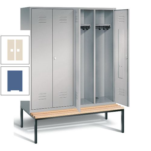 Doppel-Spindschrank, Buche Sitzbank untergebaut, 4 Abteile a 400 mm, Korpus lichtgrau, Tür anthrazitgrau, 2.090 x 1.590 x 815 mm (HxBxT)