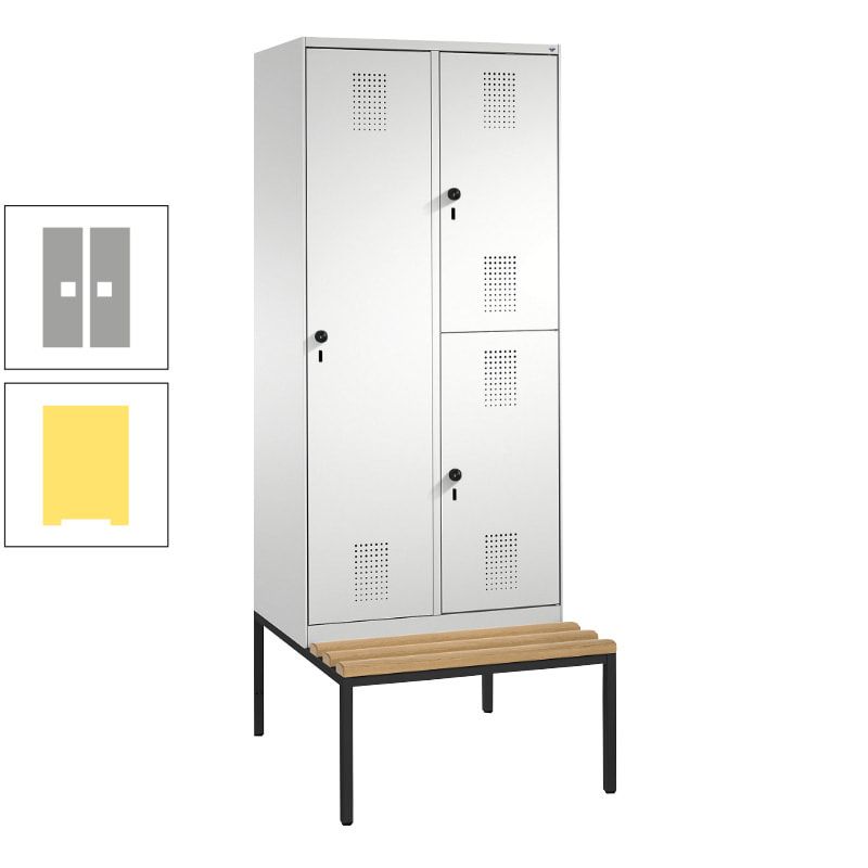 Garderobenschrank, Spind ein- und doppelstöckig Sitzbank, 2 Abteile, 3 Fächer, 2.090 x 800 x 500 mm (HxBxT), Front anthrazitgrau, Korpus anthrazitgrau