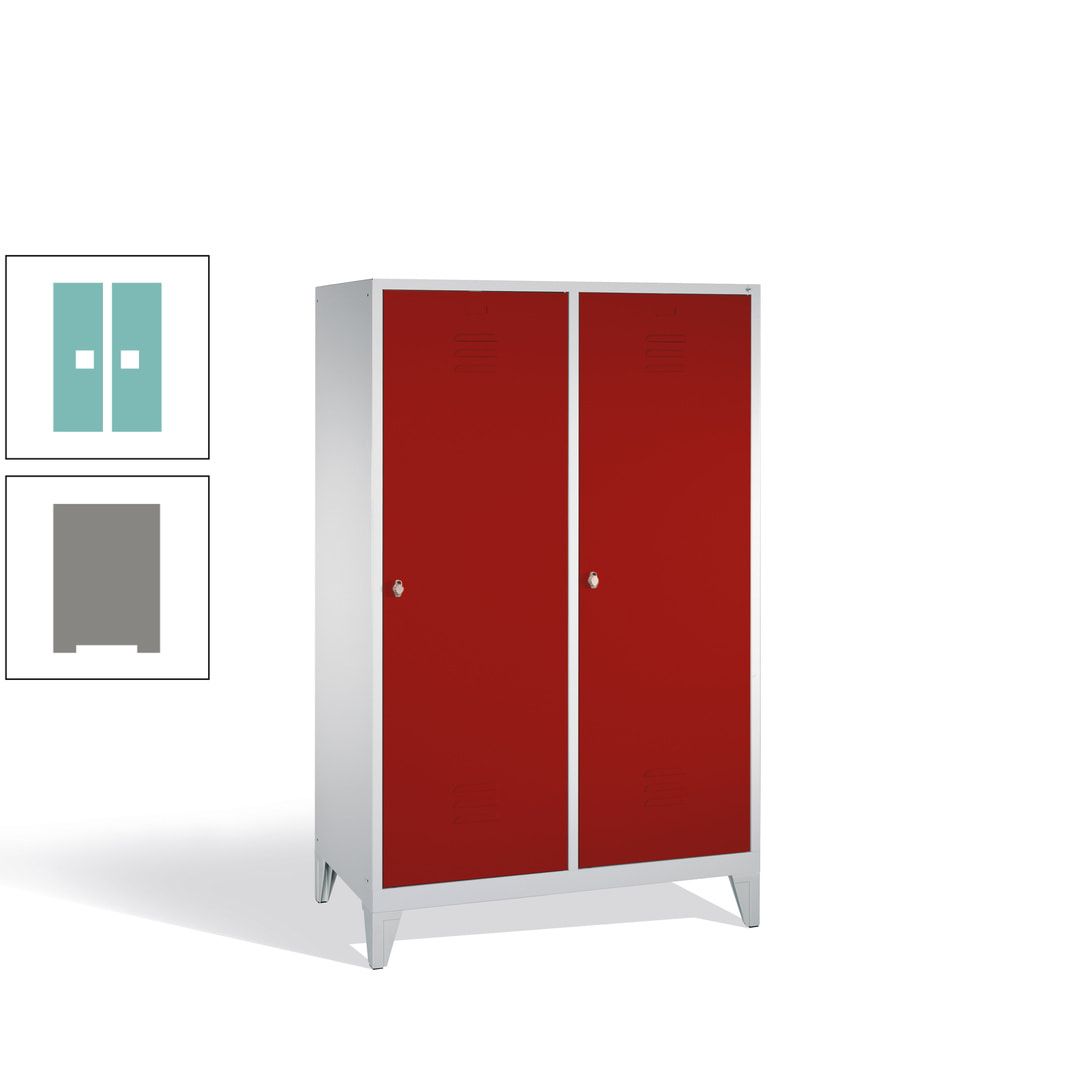 Doppel-Spind mit 2 Großtüren, Garderobenschrank mit Füßen, 4 Abteile a 300 mm, Korpus anthrazitgrau, Tür anthrazitgrau, 1.850 x 1.190 x 500 mm (HxBxT)
