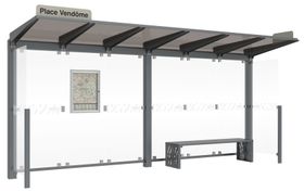 Buswartehalle - Unterstand - 2 Seitenverkleidungen - LED - Fahrplankasten - Haltestellenschild - 2.390 x 5.000 x 1.500 mm (HxBxT) - Farbe wählbar