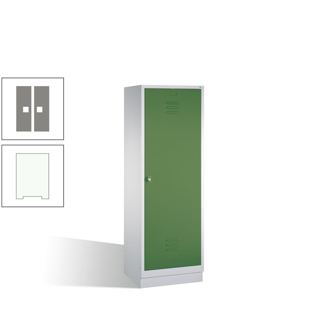 Doppel-Spind mit Großtür, Garderobenschrank mit Sockel, 2 Abteile a 300 mm, Korpus anthrazitgrau, Tür anthrazitgrau, 1.800 x 610 x 500 mm (HxBxT)