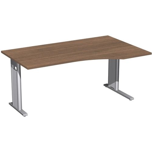Eckschreibtisch, Ecke rechts, Füße einseitig verkürzt, C-Fuß Pro, 720 x 1.600 x 1.000 mm (HxBxT), Gestell silber, Dekor Ahorn