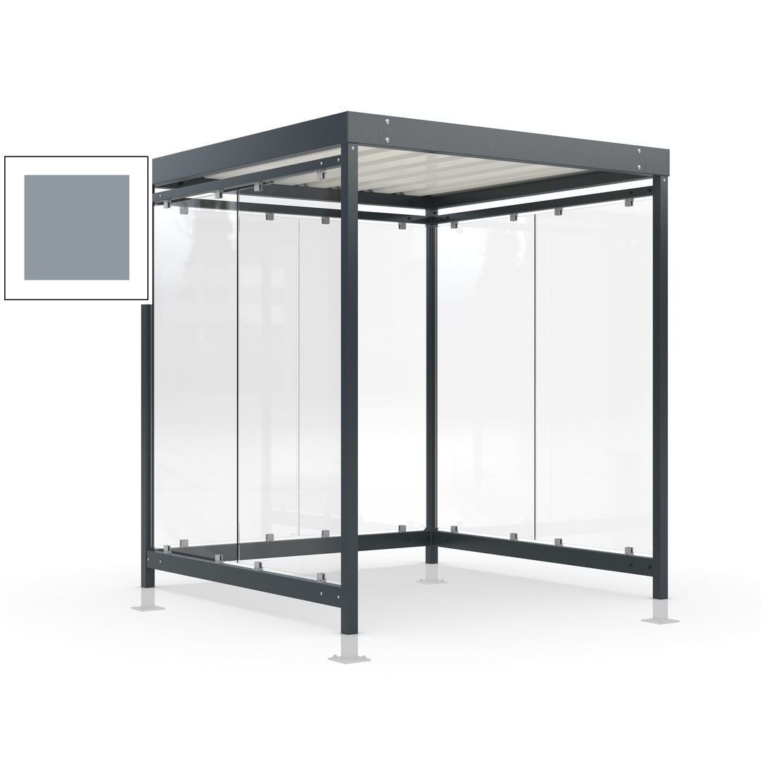 Raucherunterstand, Bushaltestelle, Bausatz, mit Überpflasterung, 6-7 Personen, 6 Wände, 2.440 x 2.165 x 2.165 mm (HxBxT), Achatgrau