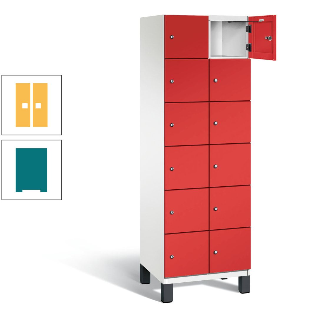 Fächerschrank, Stahlschrank, 12 Fächer, Türöffnungsbegrenzer, Füße, 1.980 x 600 x 525 mm (HxBxT), Korpus anthrazitgrau, Front anthrazitgrau