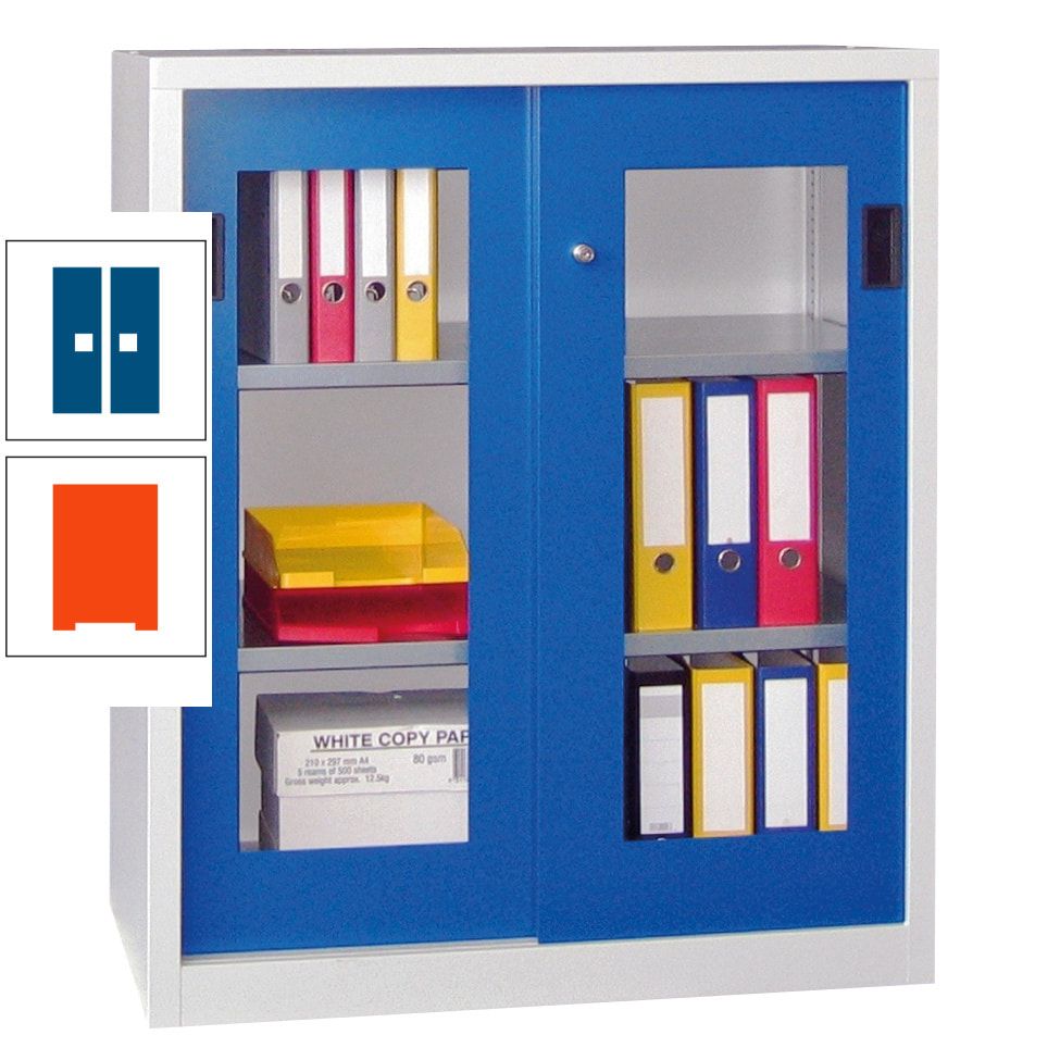 Schiebetürenschrank - Sichtfenstertüren - 1.000x1.000x400 mm (HxBxT) - 2 Böden, gepulvert - Zylinderschloss - anthrazitgrau
