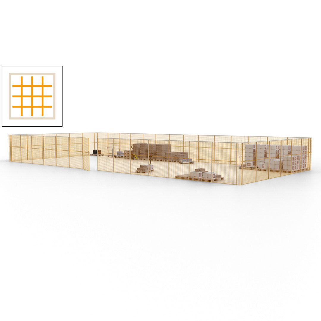 Maschinen Schutzgitter - Hallentrennwand - Sicherheitszaun - Tür - 60 m - 2.200 x 21.400 x 9.400 mm (HxBxT) - enzianblau