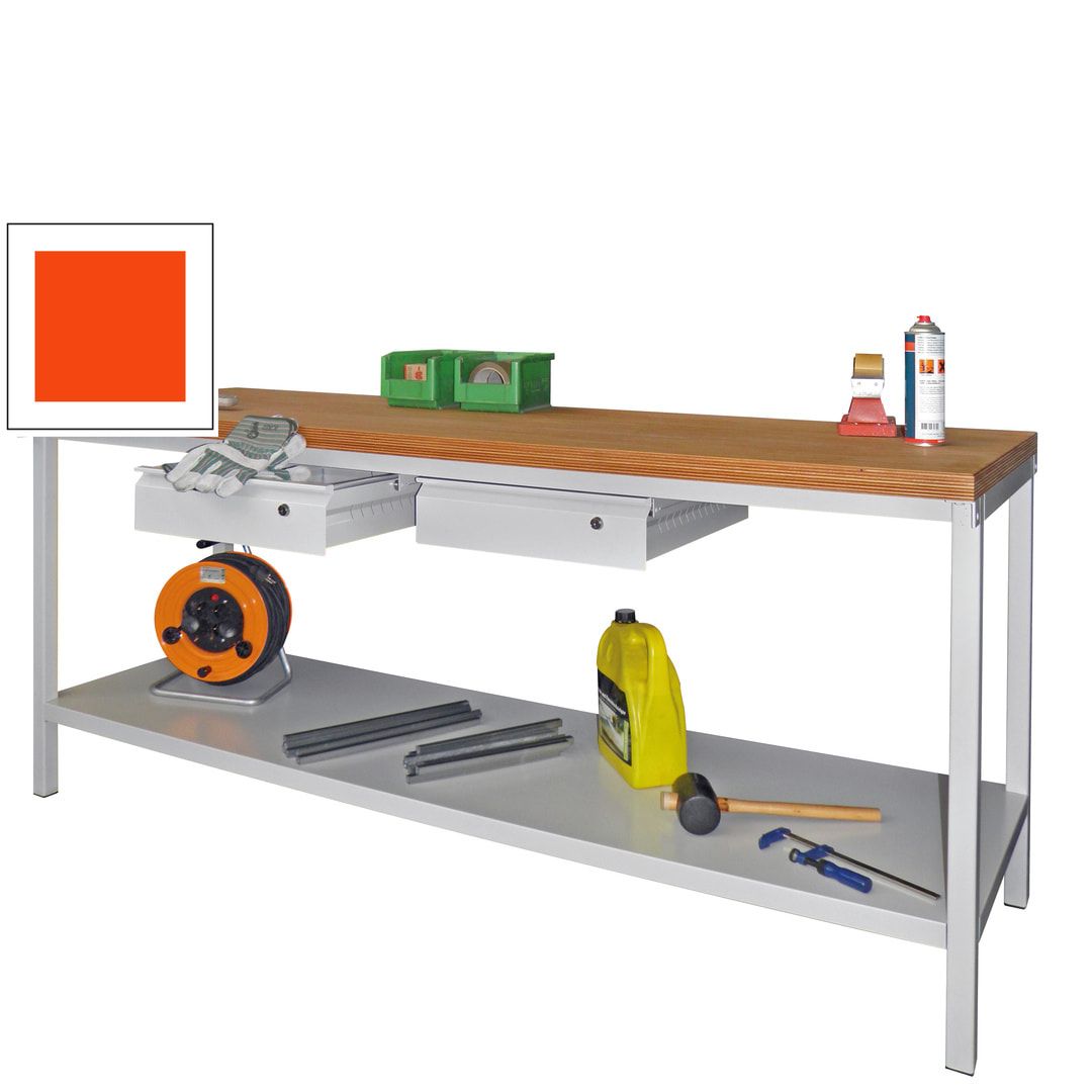 Werkbank mit Ablageboden - 2 Schubladen - 900 x 2.000 x 700 mm (HxBxT) - anthrazitgrau