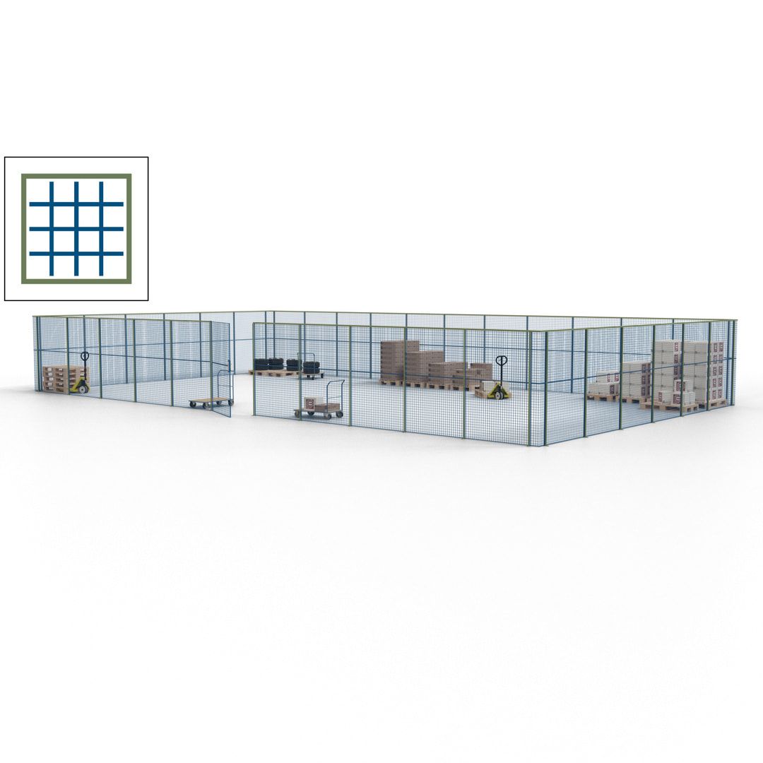 Maschinen Schutzgitter - Hallentrennwand - Sicherheitszaun - Tür - 51 m - 2.200 x 16.900 x 9.400 mm (HxBxT) - enzianblau