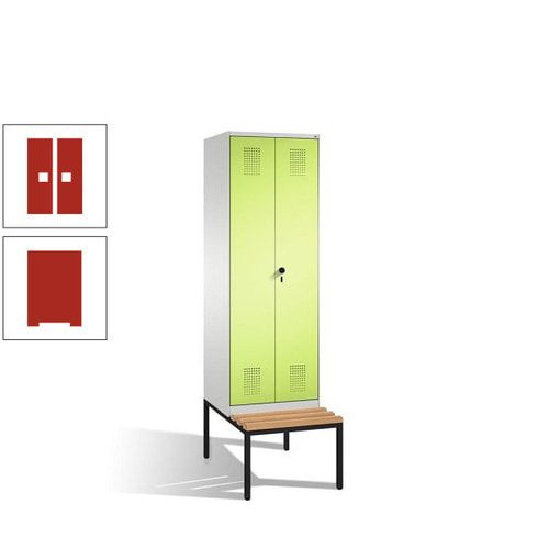 Doppel-Spind, Garderobenschrank, Buche Sitzbank untergebaut, 2 Abteile a 300 mm, Korpus anthrazitgrau, Tür anthrazitgrau, 2.090 x 600 x 815 mm (HxBxT)