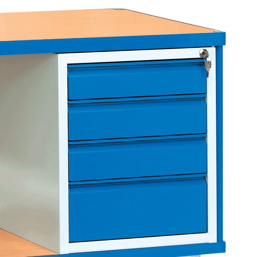 Fetra - Werkstattwagen mit Schubladenschrank - Tragkraft 600 kg - Höhe 900 mm - Ladefläche 700 x 1.050 mm - 4 Schubladen