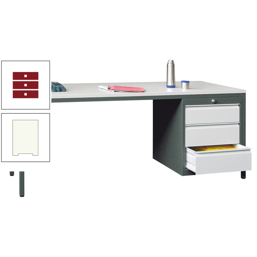 Meisterschreibtisch - 3 Schubladen 150 / 175 mm - 720 x 1.700 x 800 mm (HxBxT) - anthrazitgrau