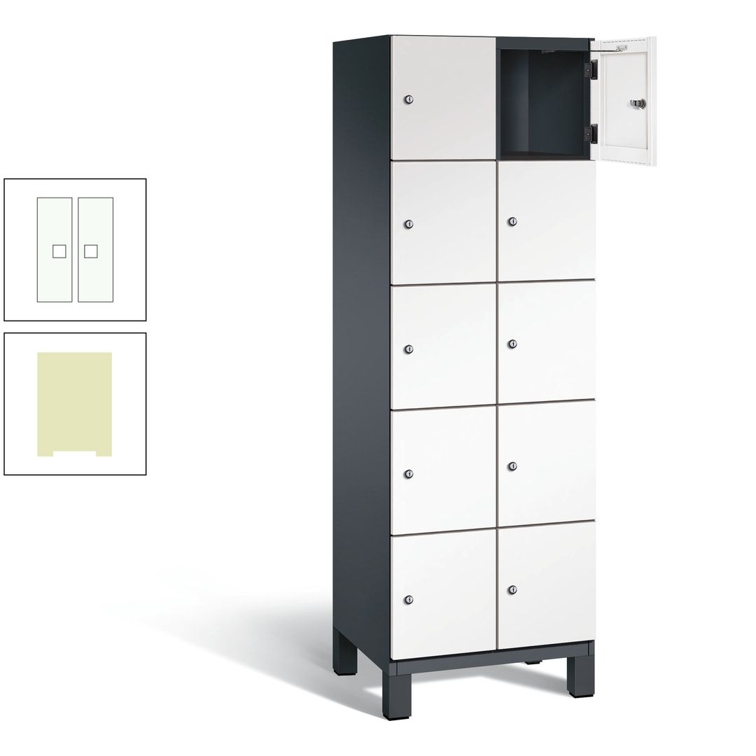 Fächerschrank, Stahlschrank, 10 Fächer, Türöffnungsbegrenzer, Füße, 1.980 x 600 x 525 mm (HxBxT), Korpus anthrazitgrau, Front anthrazitgrau