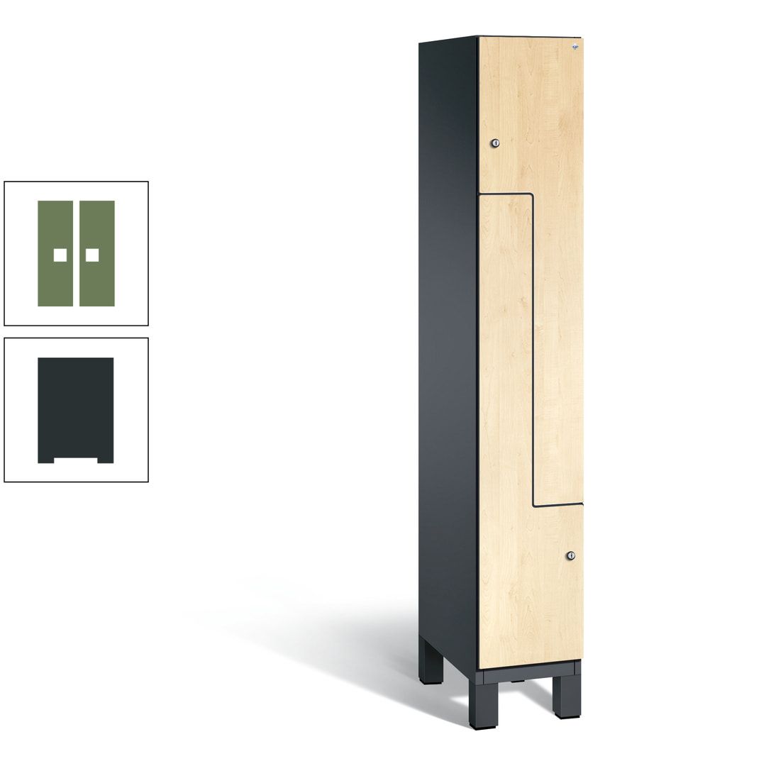 Z-Garderobenspind mit Füßen, 2 Personen, 1.980 x 300 x 525 mm (HxBxT), Korpus anthrazitgrau, Tür anthrazitgrau
