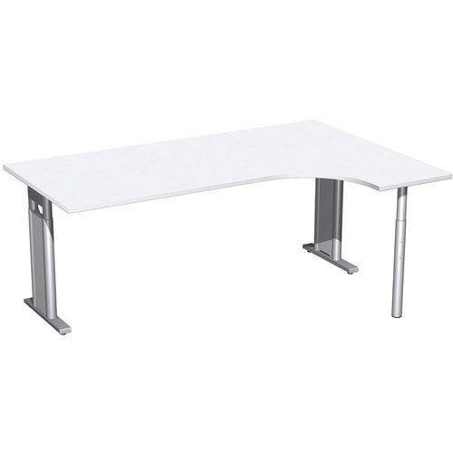 Eckschreibtisch, Ecke rechts, Füße einseitig verkürzt, C-Fuß Pro, höhenverstellbar, 680-820 x 1.600 x 1.200 mm (HxBxT), Dekor Ahorn