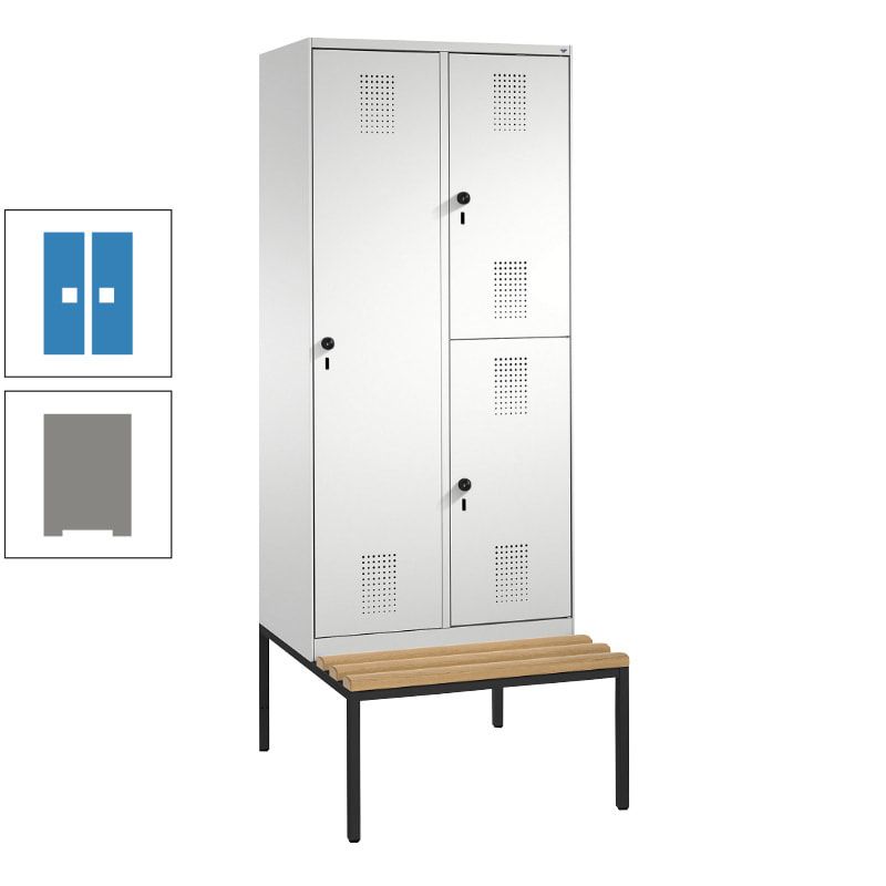 Garderobenschrank, Spind ein- und doppelstöckig Sitzbank, 2 Abteile, 3 Fächer, 2.090 x 800 x 500 mm (HxBxT), Front anthrazitgrau, Korpus anthrazitgrau