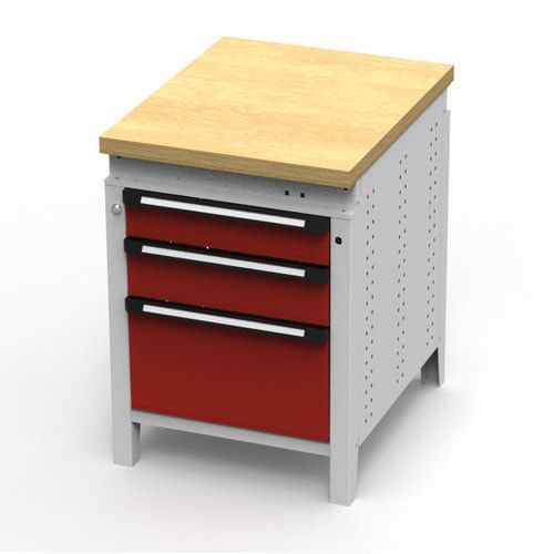 OTTOKIND Werkbank - Arbeitsplatte bündig - 850 x 605 x 750 mm (HxBxT) - 3 Schubladen - lichtgrau