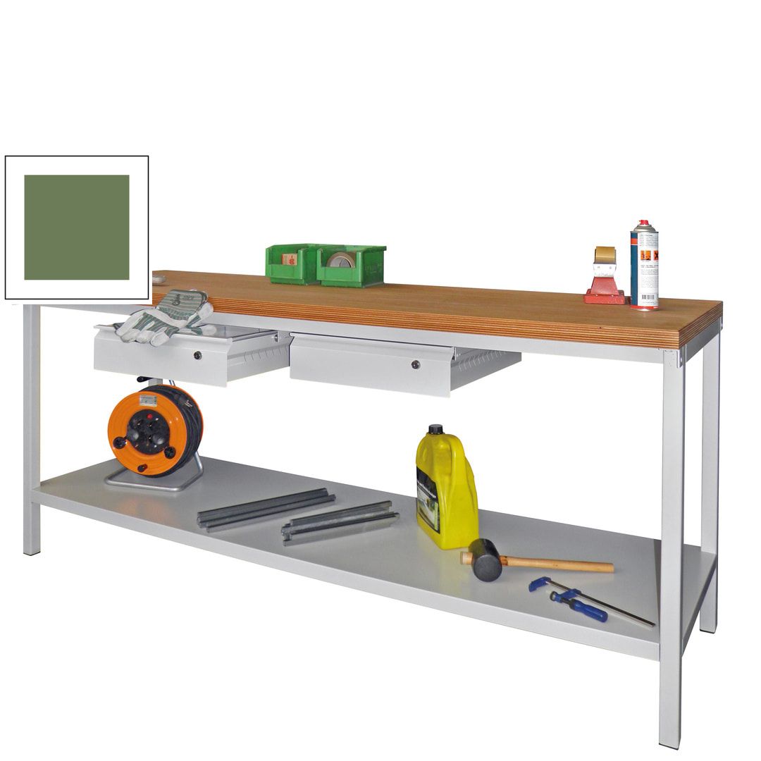 Werkbank mit Ablageboden - 2 Schubladen - 900 x 2.000 x 700 mm (HxBxT) - anthrazitgrau