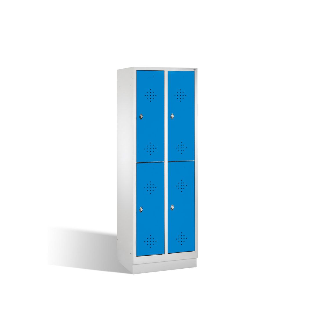 Garderobenschrank, 2 Abteile, 4 Fächer, 1.800 x 610 x 500 mm (HxBxT), Drehriegel, Sockel, Korpus anthrazitgrau, Türen anthrazitgrau