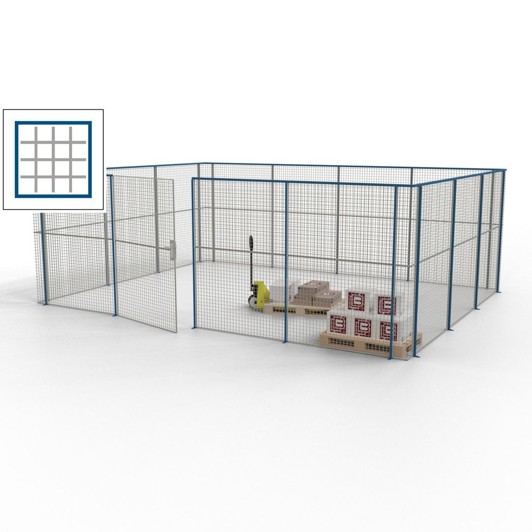 Maschinen Schutzgitter - Hallentrennwand - Sicherheitszaun - Tür - 21 m - 2.200 x 6.400 x 4.900 mm (HxBxT) - enzianblau