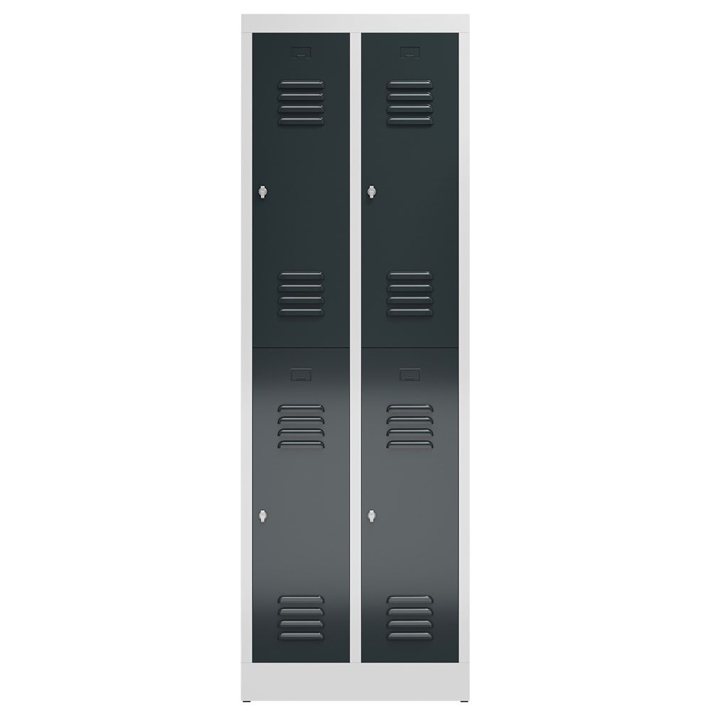 Garderobenschrank, Doppelstockspind, 2 Abteil, 4 Fächer, 1.800 x 590 x 500 mm (HxBxT), Stahl, Drehriegel, Korpus: lichtgrau, Front: anthrazitgrau