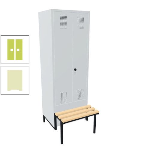 Doppel-Spind, Garderobenschrank, Buche Sitzbank integriert, 2 Abteile a 400 mm, Korpus anthrazitgrau, Tür anthrazitgrau, 1.850 x 800 x 815 mm (HxBxT)