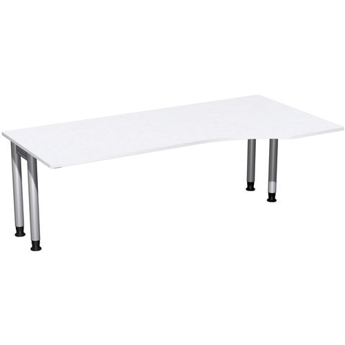 Eckschreibtisch, Ecke rechts, Füße einseitig verkürzt, 4-Fuß Pro, höhenverstellbar, 680-800 x 1.600 x 1.000 mm (HxBxT), Dekor Ahorn