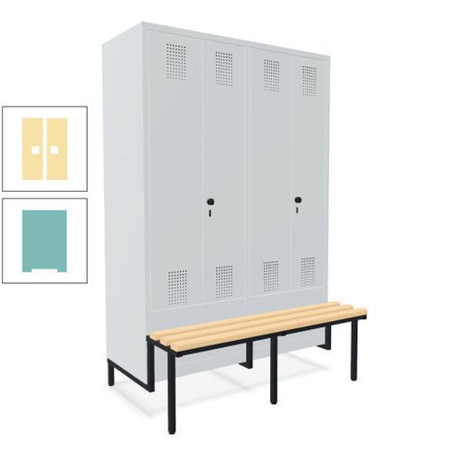 Doppel-Spind, Garderobenschrank, Buche Sitzbank integriert, 4 Abteile 300 mm, Korpus anthrazitgrau, Tür anthrazitgrau, 1.850 x 1.200 x 815 mm (HxBxT)