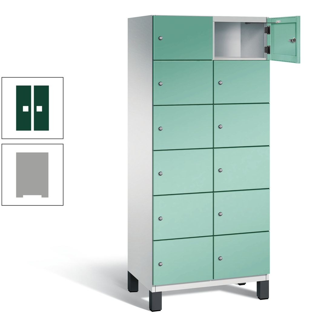 Fächerschrank, Stahlschrank, 12 Fächer, Türöffnungsbegrenzer, Füße, 1.980 x 800 x 525 mm (HxBxT), Korpus anthrazitgrau, Front anthrazitgrau