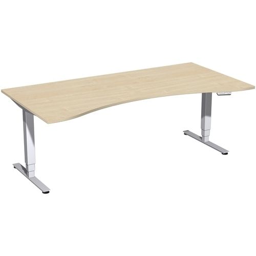 Ergo-Schreibtisch, Elektro Pro+, elektronisch höhenverstellbar, 625-1.285 x 1.600 x 1.000 mm (HxBxT), Gestell silber, Dekor Ahorn