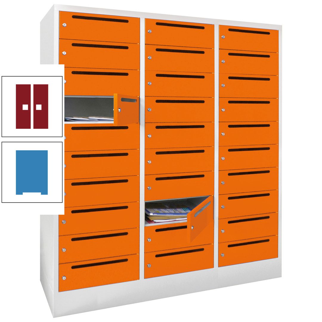 Postverteilerschrank, Schließfachschrank, 3 Abteile a 40 cm, 30 Fächer, 1.850 x 1.200 x 500 mm (HxBxT), Korpus anthrazitgrau, Front anthrazitgrau