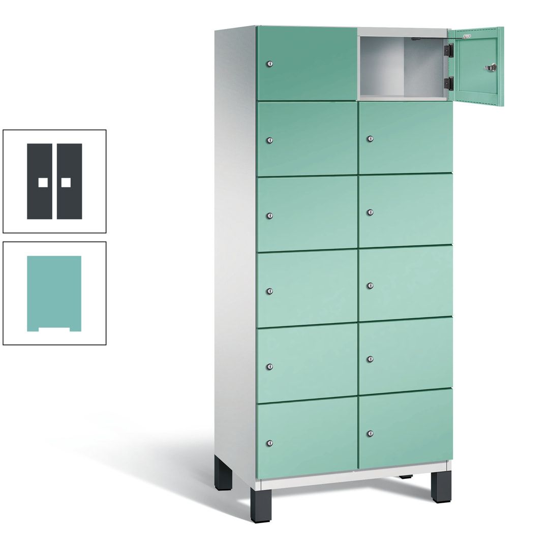 Fächerschrank, Stahlschrank, 12 Fächer, Türöffnungsbegrenzer, Füße, 1.980 x 800 x 525 mm (HxBxT), Korpus anthrazitgrau, Front anthrazitgrau