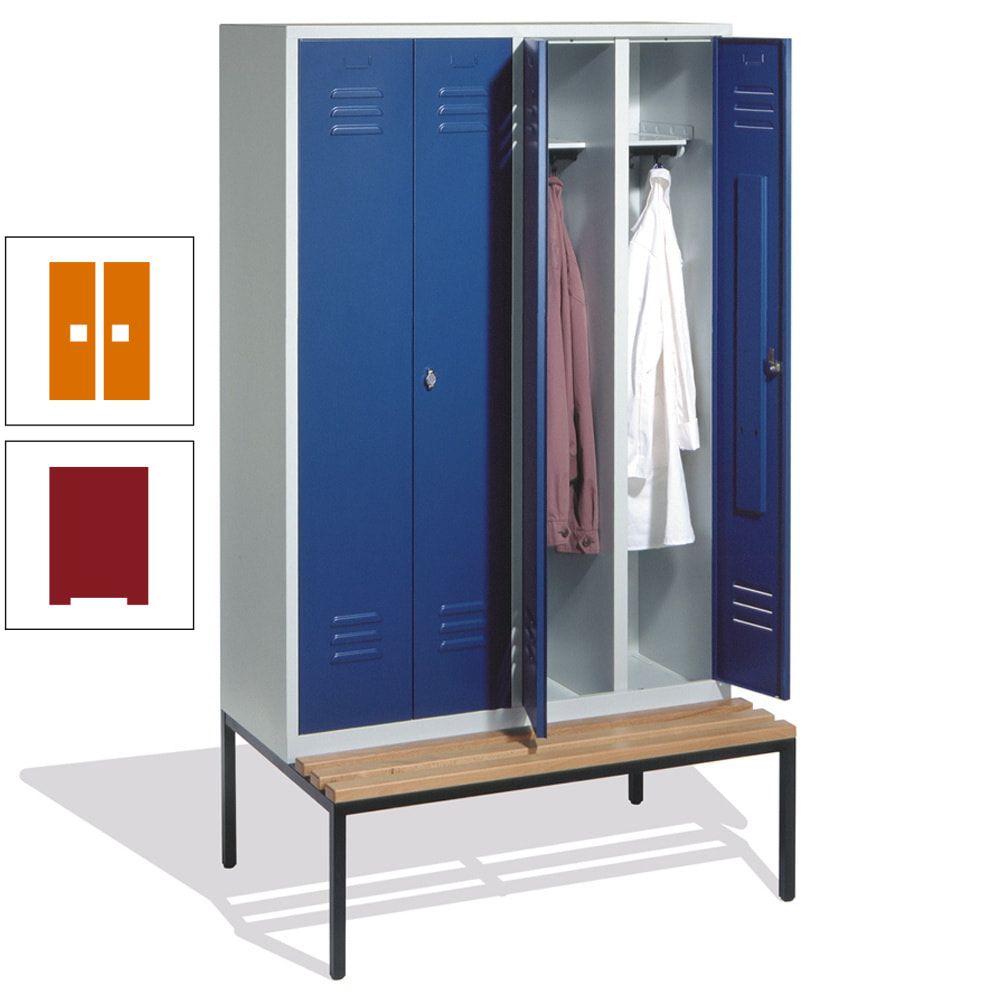 Doppel-Spindschrank, Buche Sitzbank untergebaut, 4 Abteile a 300 mm, Korpus lichtgrau, Tür anthrazitgrau, 2.090 x 1.190 x 815 mm (HxBxT)