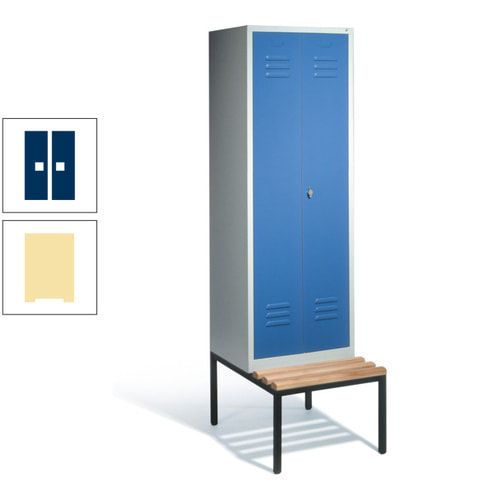 Doppel-Spindschrank, Buche Sitzbank untergebaut, 2 Abteile a 300 mm, Korpus lichtgrau, Tür anthrazitgrau, 2.090 x 610 x 815 mm (HxBxT)