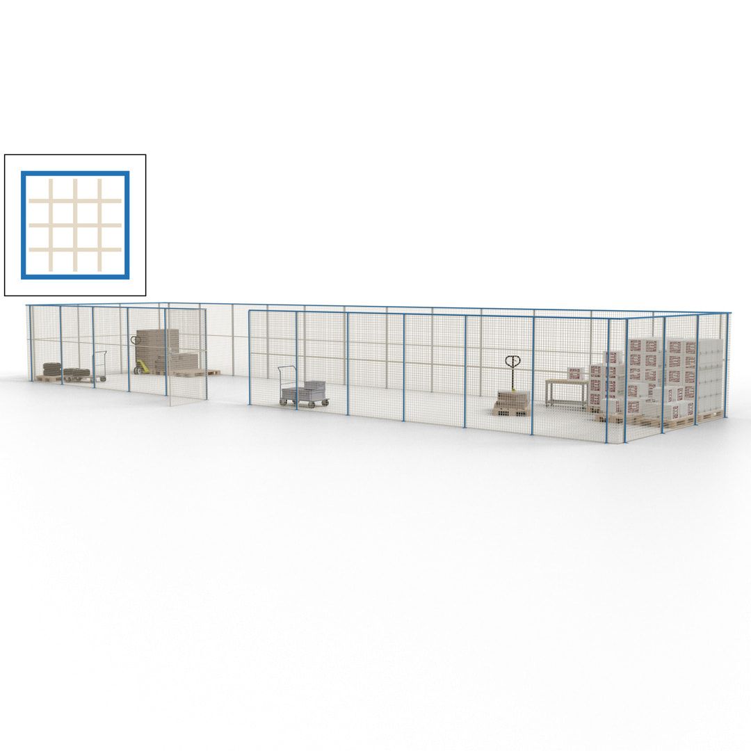 Maschinen Schutzgitter - Hallentrennwand - Sicherheitszaun - Tür - 45 m - 2.200 x 18.400 x 4.900 mm (HxBxT) - enzianblau